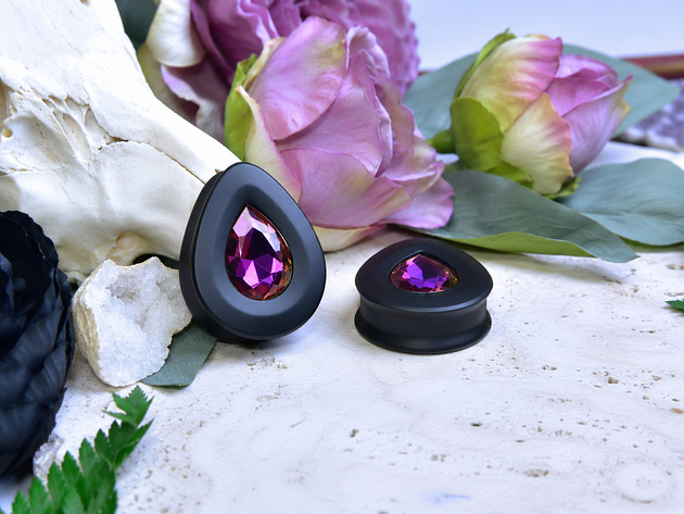 biżuteria różna Tunele do uszu łezki 10-100mm ze szklanym kryształkiem #062 Amethyst RB