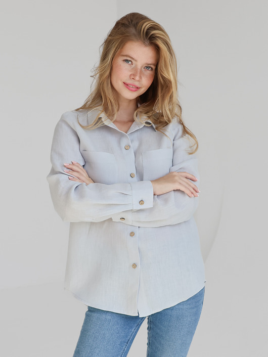 koszule damskie  Lniana koszula 100% len LIGHT GRAY