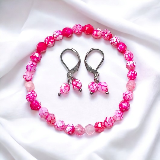 bransoletki z kamieni naturalnych BARBIE komplet w super cenie: bransoletka, kolczyki : agat