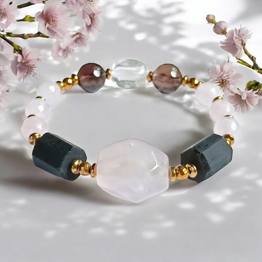 bransoletki z kamieni naturalnych MIŁOŚĆ, OCHRONA - unikatowa bransoleta - kwarc, turmalin