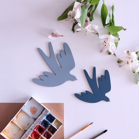 Ozdoby na ścianę Jaskółki drewniany dekor/ denim