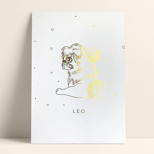 grafiki i ilustracje Plakat złocony - Mops Leo