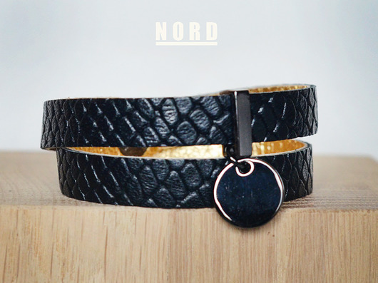 NORD black gad bransoletka skórzana barboleta
