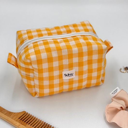 kosmetyczki Kosmetyczka kostka Żółta kratka