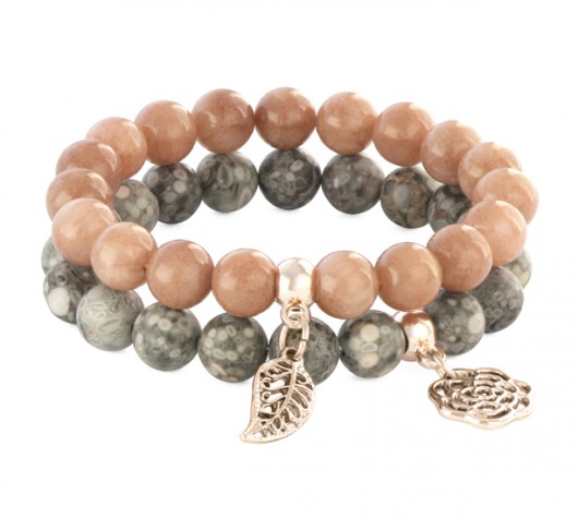 Gray, ocean jasper & brown jade with pendants. Lavoga
