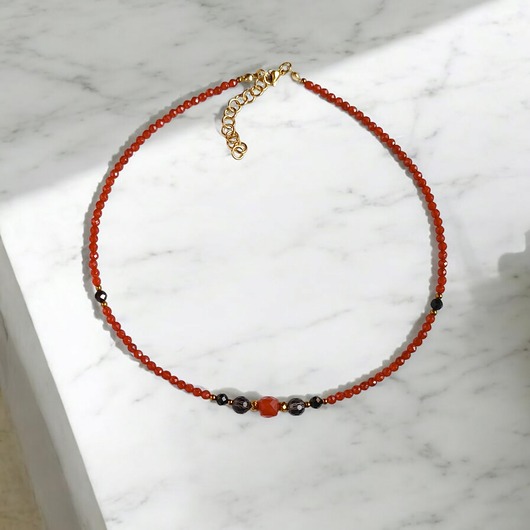 chokery Choker jesienny : karneol, kwarc dymny, czarny turmalin
