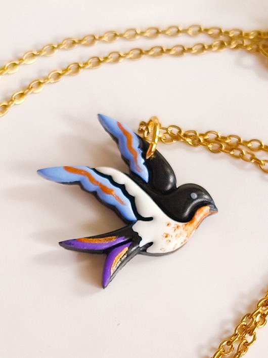 wisiory Naszyjnik z jaskółką, wisiorek dla miłośnika ptaków, mały ptaszek, boho