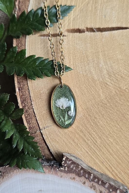 wisiory Wieczne kwiaty złota zawieszka prawdziwe kwiaty jajowata zielona