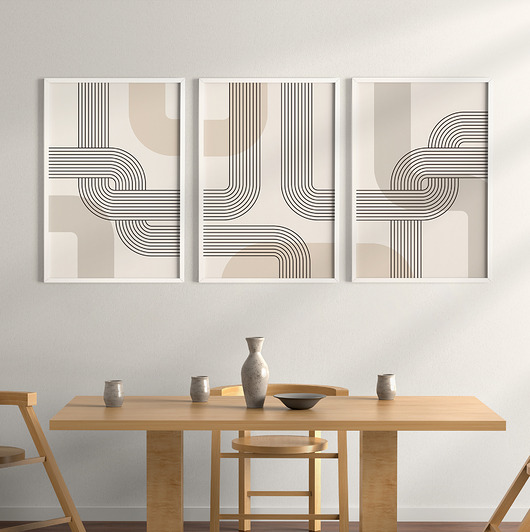 plakaty Zestaw 3  geometrycznych plakatów liniowych, do salonu, sypialni.