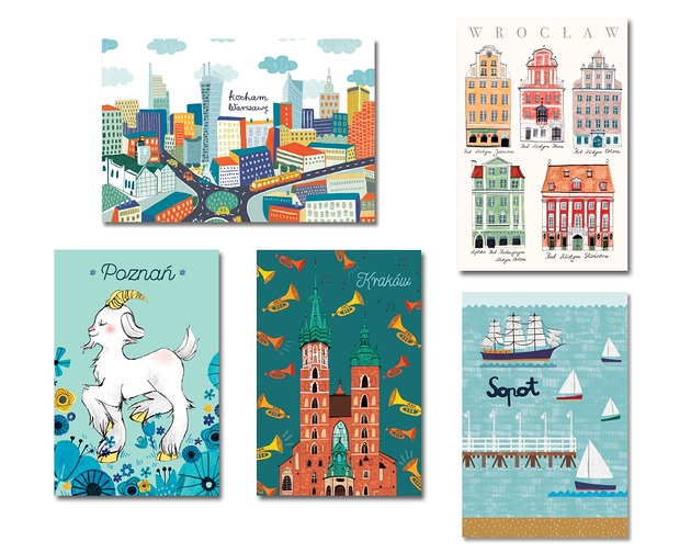 podkładki do kuchni Zestaw pocztówek POLSKIE MIASTA