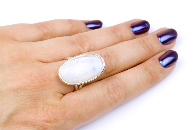 InspiRING Kamień Księżycowy Podłużny srebro Brazi Druse Jewelry