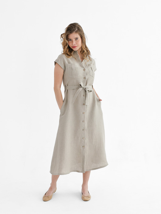 sukienki midi damskie Lniana Sukienka MARIGOLD natural linen