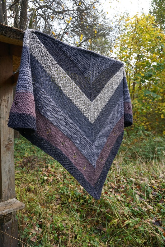 szale damskie Wełniany trójkątny szal, chusta w odcieniach szarości i śliwki