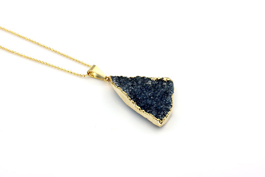 Colare Druza Agatu Duża złoto Brazi Druse Jewelry