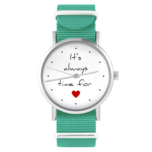zegarki damskie Zegarek - Time for love - turkusowy, nylonowy