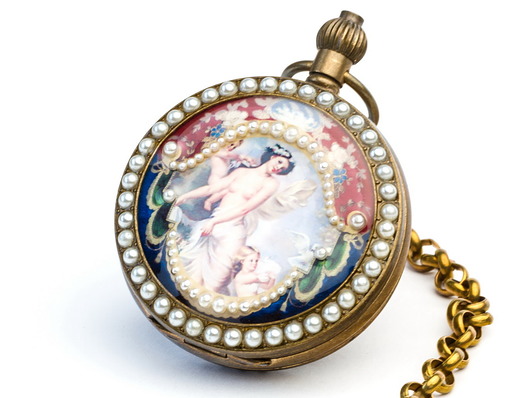 zegarki na łańcuszku Zegarek mechaniczny - wisior Perłowa Dama - Drobiny Czasu