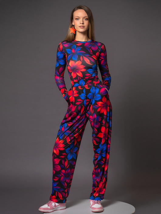 bluzki z długim rękawem damskie Bluzka basic z długim rękawem - Flower Power