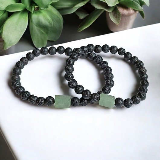 bransoletki z kamieni naturalnych Komplet dla pary : AWENTURYN & LAWA : na gumce