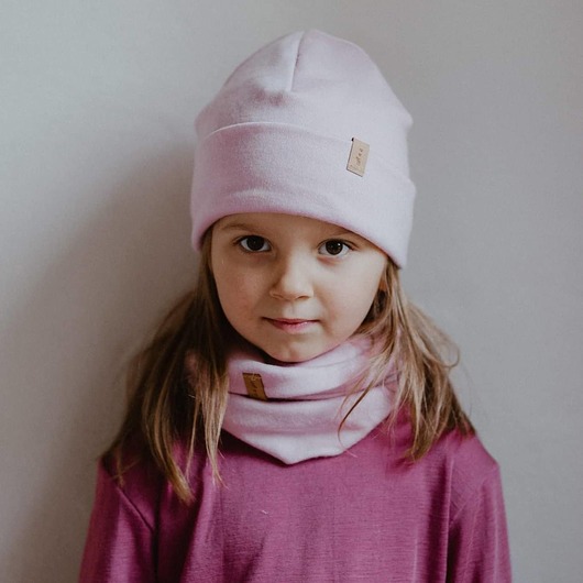 czapki dziecięce Ana Moroles, Czapka 100% merino, pudrowy róż