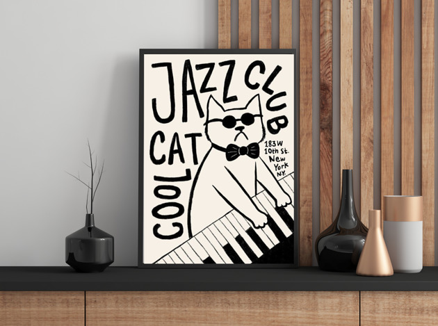 grafiki i ilustracje PLAKAT z kotem, prezent dla kociary, zabawny prezent jazz