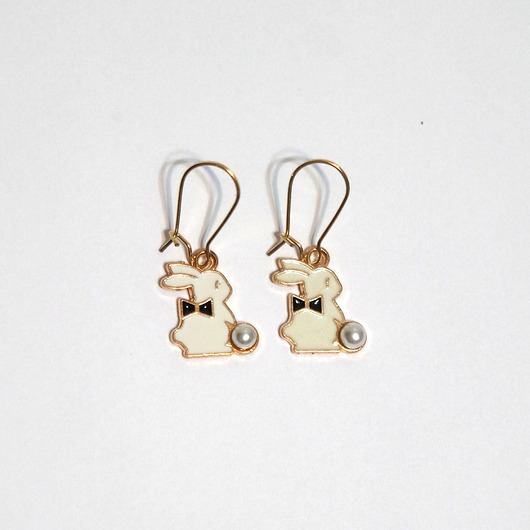 kolczyki - inne Kolczyki wiszące - Biały króliczek - małe