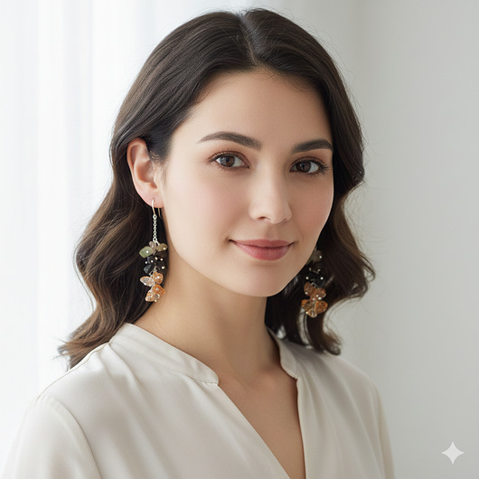 kolczyki z kamieniami Turmalin OMBRE, srebro 925, długie kolczyki gronka z turmalinem