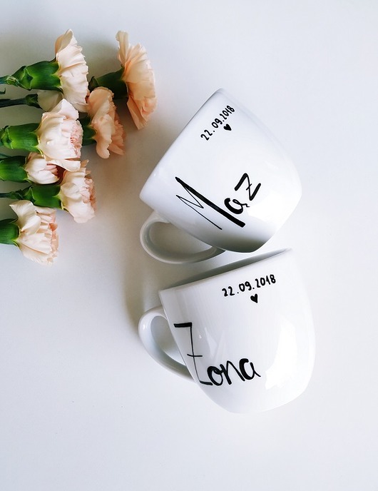 Kubek ręcznie malowany mąż i żona z datą MUKI design