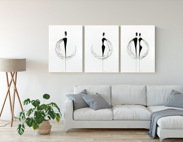 Zestaw 3 obrazów ręcznie malowanych 50 x 70 cm MiniMalArt