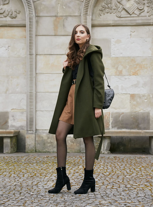 marynarki damskie zielony PŁASZCZ Z kapturem