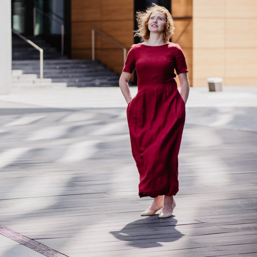 Lniana sukienka CEGLANA maxi Kieca Design