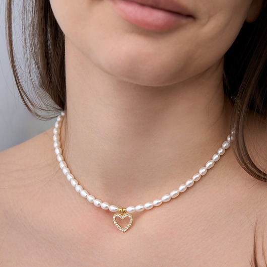 chokery Choker naszyjnik perły serce- srebro 925