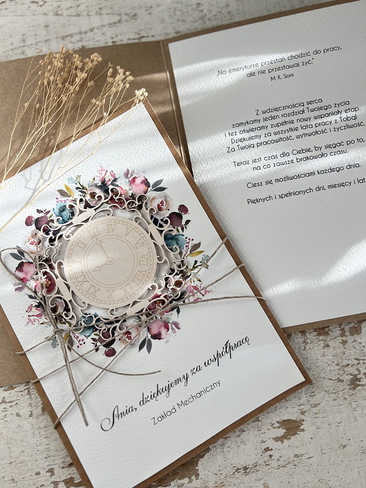 kartki scrapbooking Podziękowanie za współpracę - Kartka ręcznie robiona na emeryturę