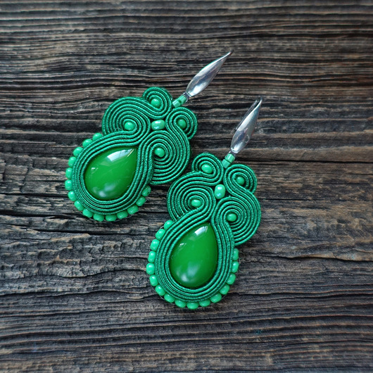 Zielone  kolczyki soutache Mró Soutache