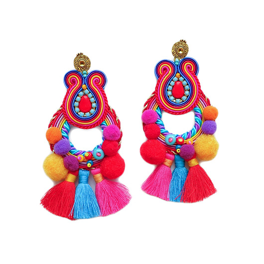 Pulo- duże i etniczne kolczyki  z pomponami Mró Soutache