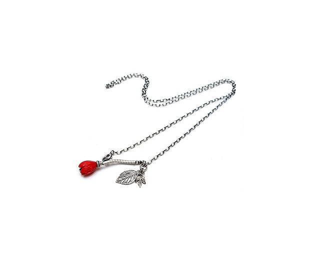 srebrne naszyjniki Red flower -  naszyjnik