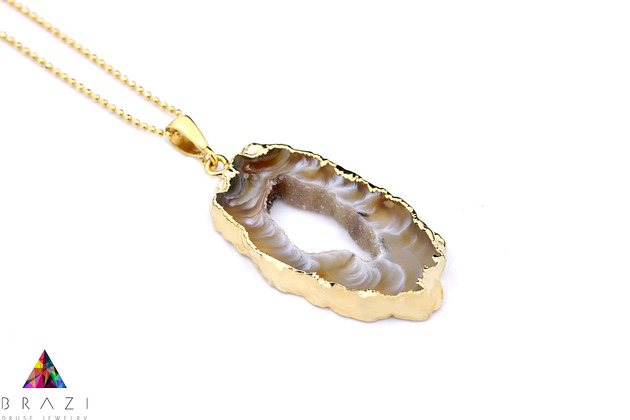 Colare Agat Plaster Geody Beż złoto Brazi Druse Jewelry