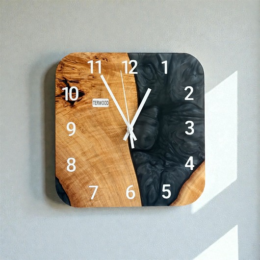 zegary Zegar ścienny 30 cm z topoli i czarnej żywicy epoksydowej