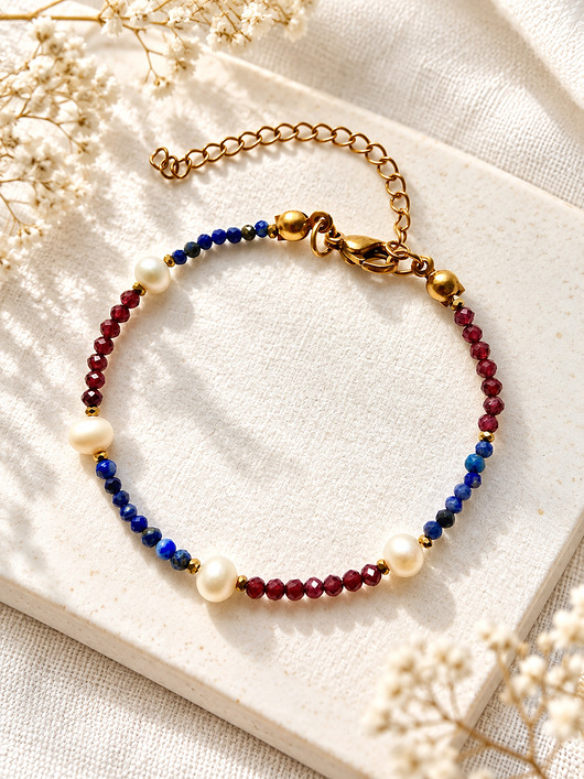 bransoletki z kamieni naturalnych Bransoletka z granatem i lapis lazuli