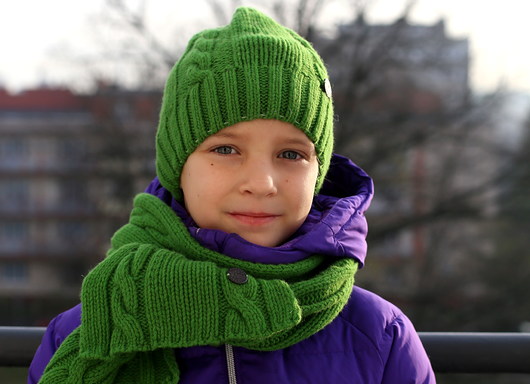 Komplet z owczeJ wełny czapka i szalik GREEN Le petit cochonnet