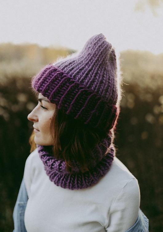 czapki damskie Komplet Puffy czapka i komin Premium wełna merino
