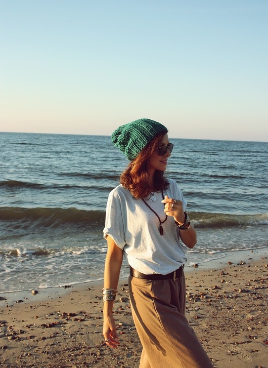 czapki damskie Czapka beanie leśna zieleń