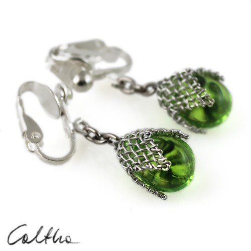 Zielone w siateczce - klipsy Caltha