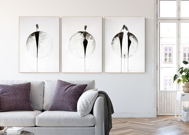 Zestaw 3 obrazów 50 x 70 cm malowany ręcznie Krystyna Siwek Art
