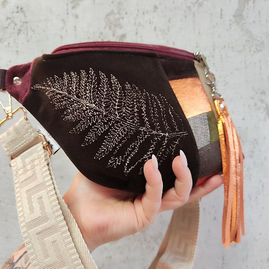 saszetka nerka Nerka XXL liść paproci unikat miedziany