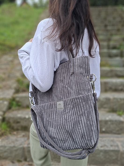 torby na ramię Sztruksowa torebka z kieszeniami Szara