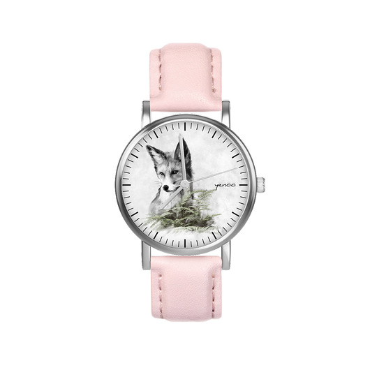 zegarki damskie Zegarek  mały - Lis - skórzany, pudrowy róż