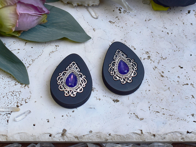 biżuteria różna Tunele do uszu 34-60mm / łezki z wiktoriańską ozdobą i kryształkiem