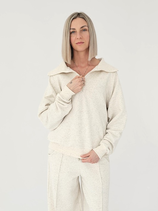 bluza bez kaptura damska Bluza na zamek z rozłożystym kołnierzem o pudełkowym kroju