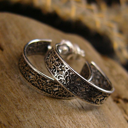 kolczyki z kamieniami Kolczyki Koronkowe Koła - Srebro