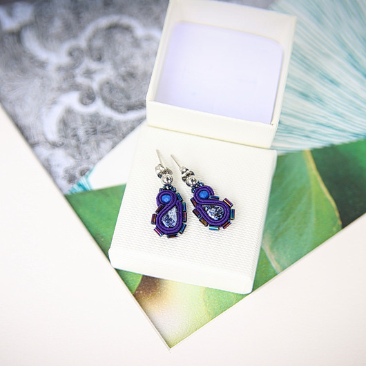 kolczyki soutache Łezki 1 sztyfty wiszące - sutasz